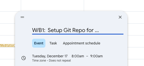 Example of client entry in calendar